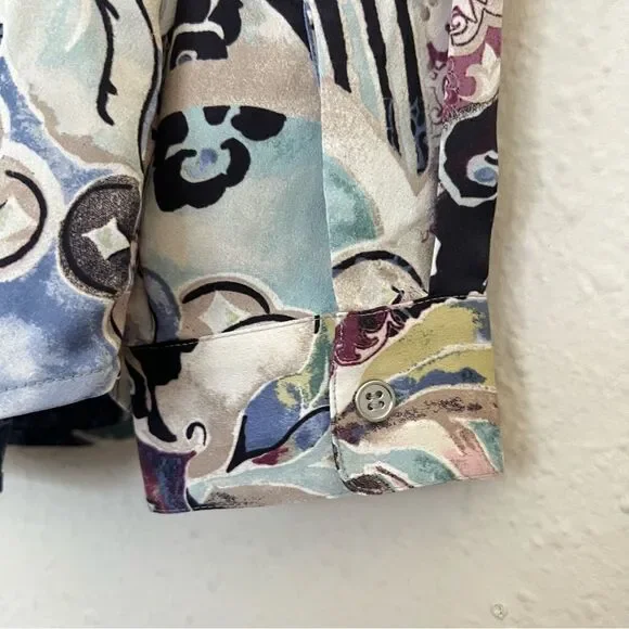 Chicos Mystic Mix Geneva BoHo Silky Shirt Blouse Button Down Paisley Size Small - Picture 5 of 9